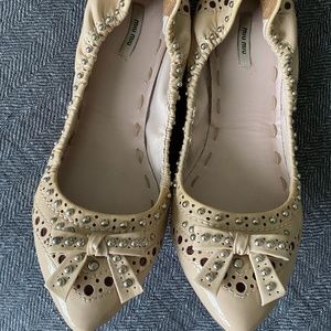Miu Miu pink studded bow ballet flats